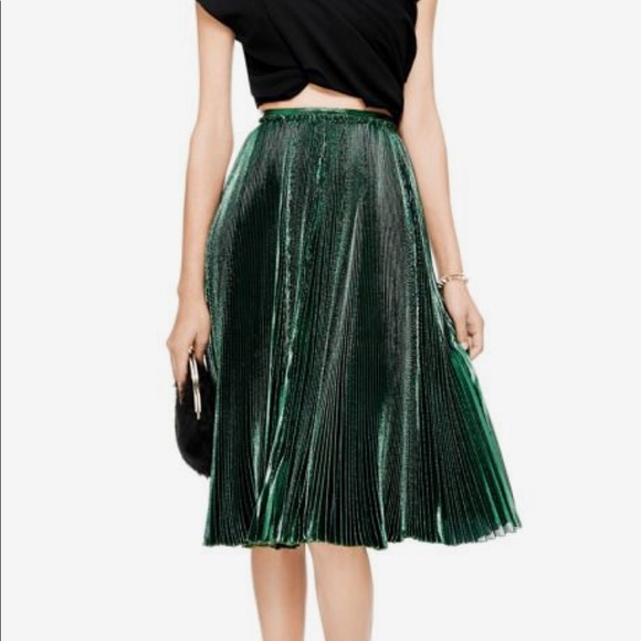 Pinko Dresses & Skirts - PINKO A-Line Green Pleated Metallic Midi Skirt